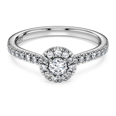 Anillo solitario con halo Eternity Diamantes creados en laboratorio peso total de 0 45 quilate Talla redonda Plata de ley